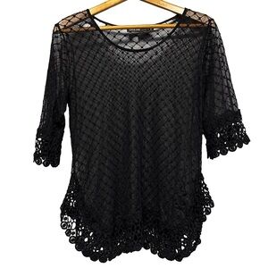 Origami by Vivien Black Crochet Lace Top Size M/L Topper See Thru Goth Fairy